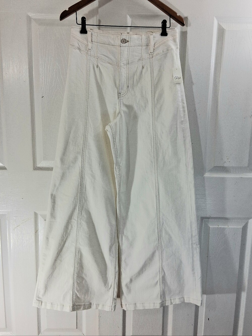 NWT Free People Island Lights Wide Leg Denim Pants Ivory